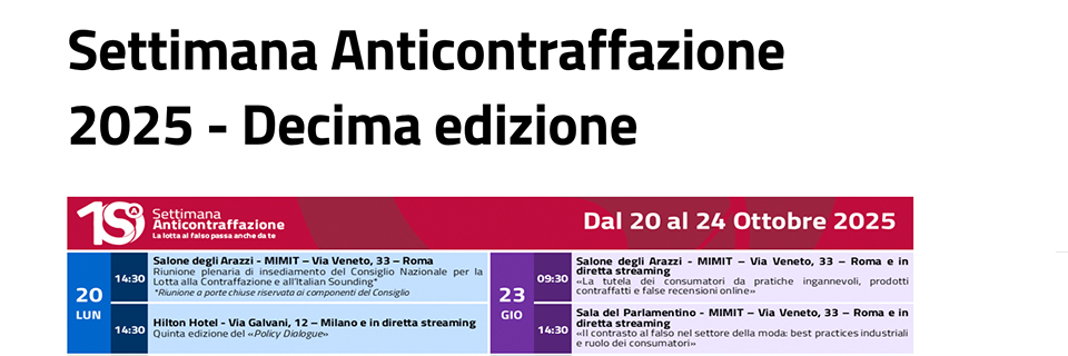 Dal 20 ottobre apre la Settimana Anticontraffazione 2025