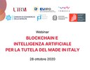 Webinar: Blockchain e intelligenza artificiale per la tutela del Made in Italy, 28/10/2020