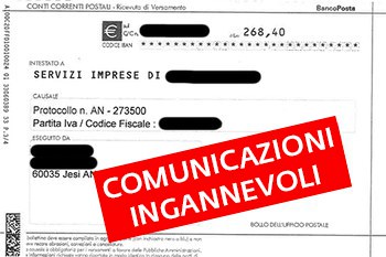 Attenzione ai bollettini di pagamento ingannevoli e alle false richieste di registrazione al Registro Imprese