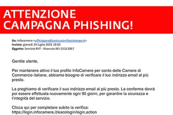 Attenzione! Campagna phishing a danno delle imprese con utilizzo del nome di Infocamere e Camere di Commercio